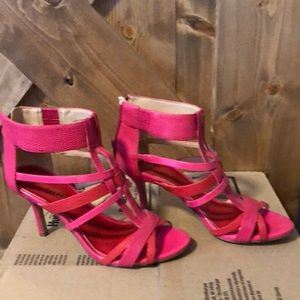 Pink/red Nine West ankle heel/bootie. Strappy